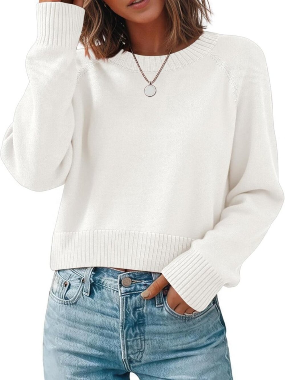 Trendy Cropped Crewneck Sweater for Women - Basic Fall Top, 2026 Style